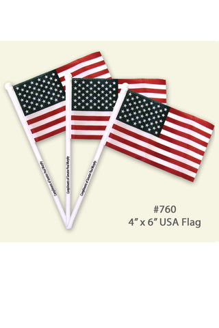 CW760 - 4" x 6" Hand Held USA Flag  With 12" Plastic Pole