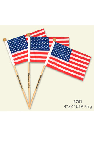CW761 - 4" x 6" Hand Held USA Flag With 10" Wooden Pole