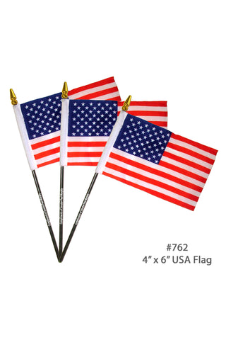 CW762 - 4" x 6" Hand Held USA Flag With 10" Black Plastic Pole